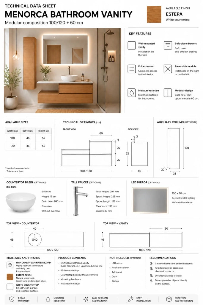 Mobile bagno componibile IBIZA QUATTRO con lavabo e colonna, senza specchio – Estepa