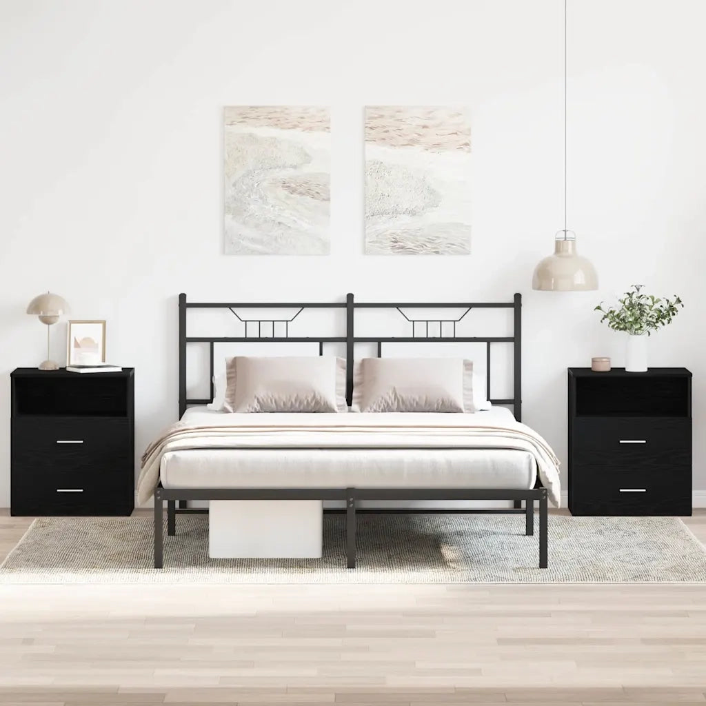 Comodino 2 pz-Set di 2 Tavolino da notte Rovere Nero 50 x 32 x 60cm Legno multistrato