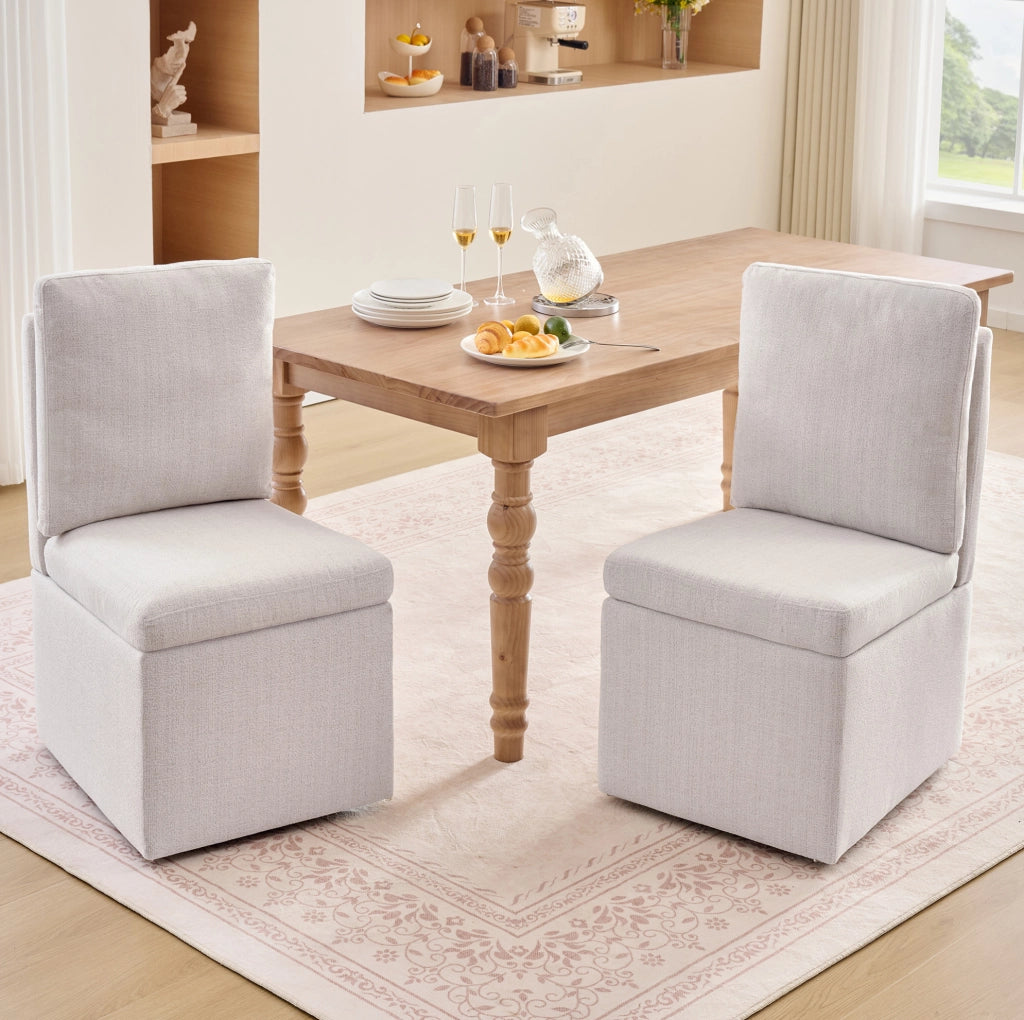 Sedia da pranzo girevole con contenitore e ruote grigio-beige