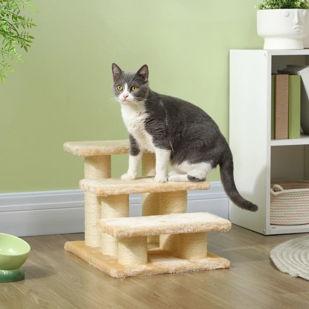 Scaletta per gatti con piattaforme e colonne in sisal, beige