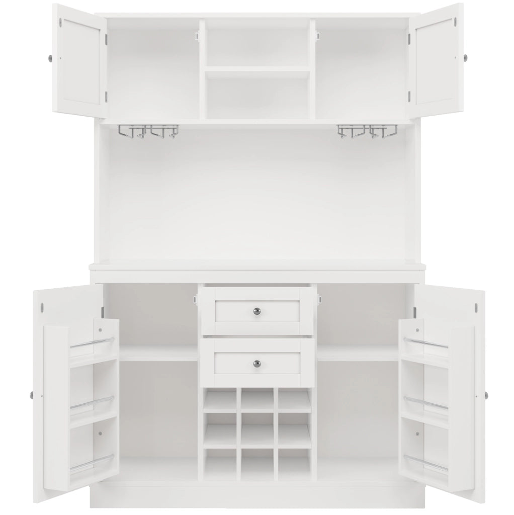 Mobile buffet da cucina 120x40x188 cm con 4 ante, 2 cassetti e portabottiglie bianco HAVRYA