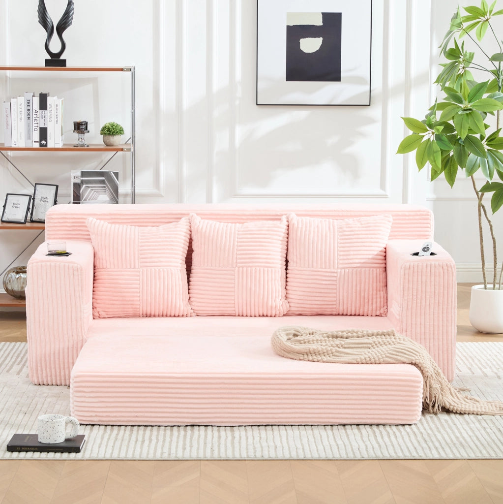 DIVANO Modulare da Pavimento 2 Posti 172x87x64 cm Velluto a Coste Rosa