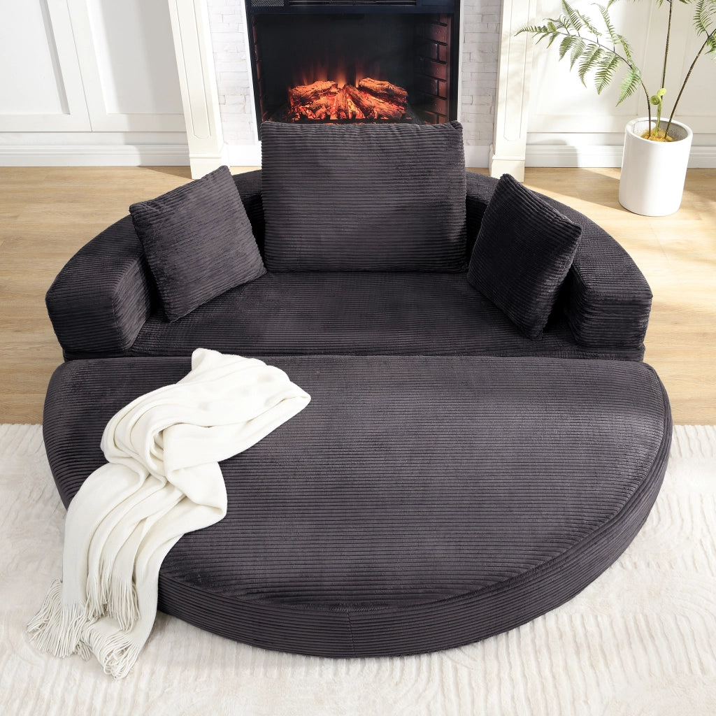 Divano letto pieghevole 2 in 1 con cuscini; 173 x 176 cm; rivestimento nero in velluto a coste