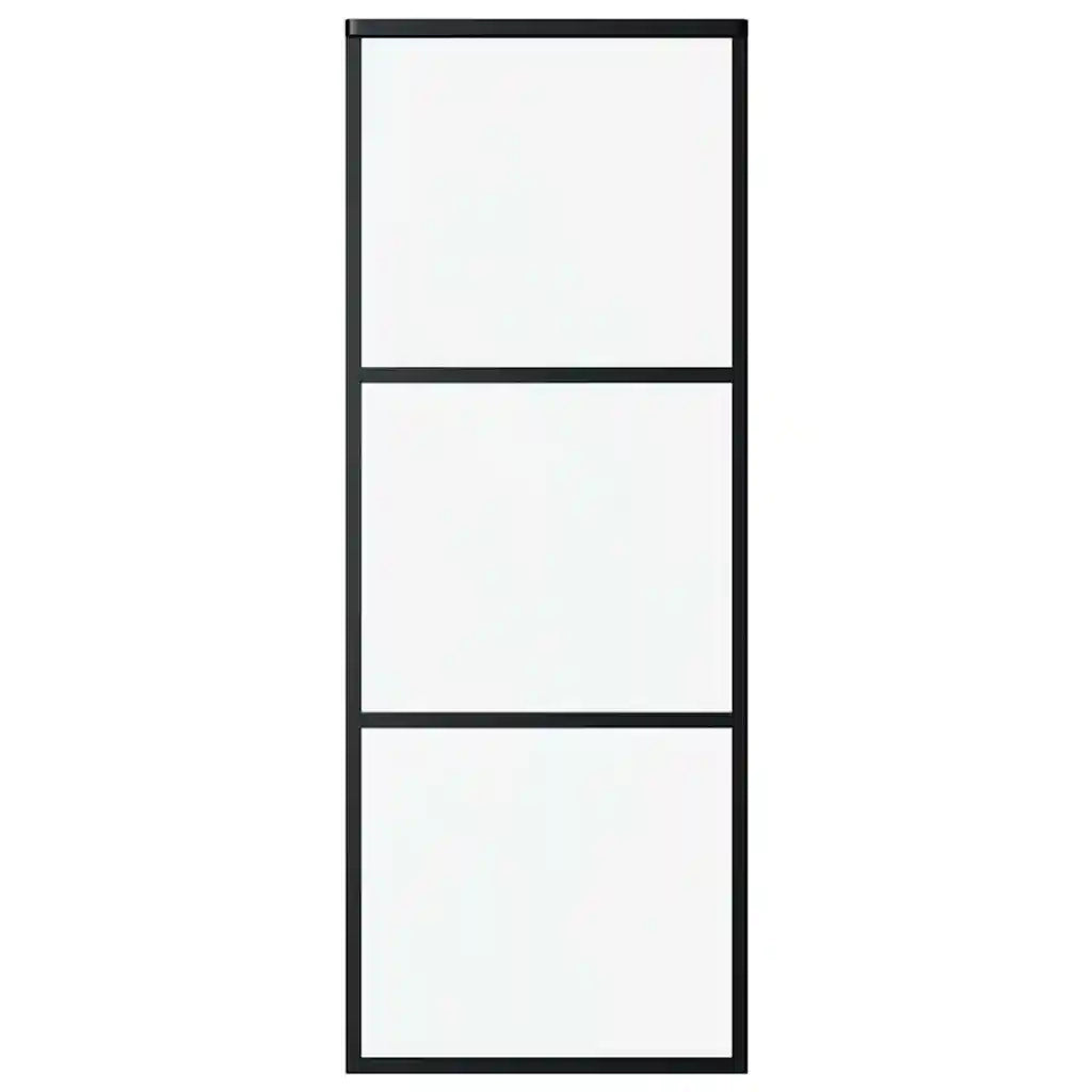 Porta Scorrevole a 3 pannelli in Vetro ESG e Alluminio 76x205 cm Nera 151008