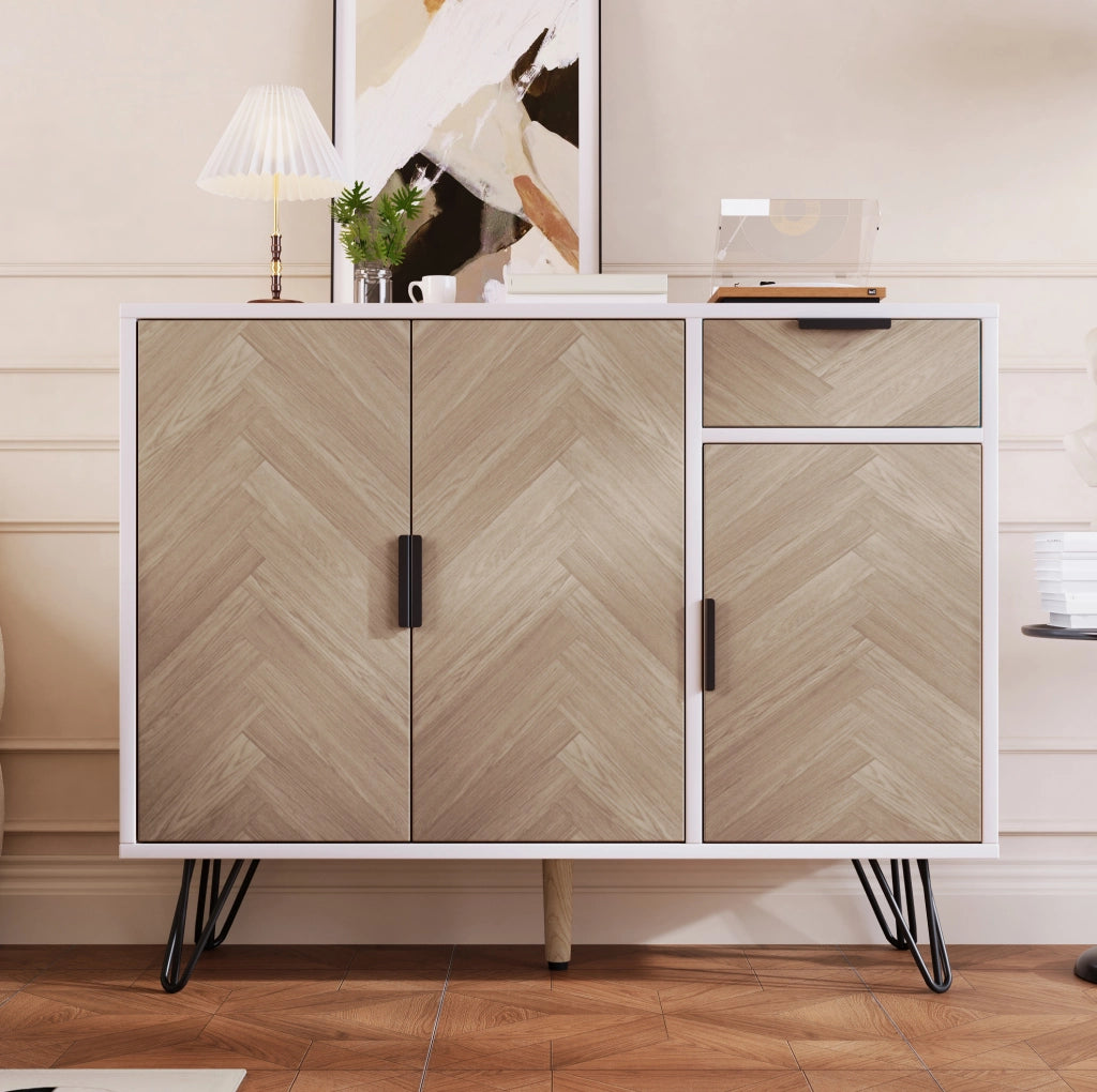 Credenza moderna bianca e effetto legno con 3 ante e cassetto