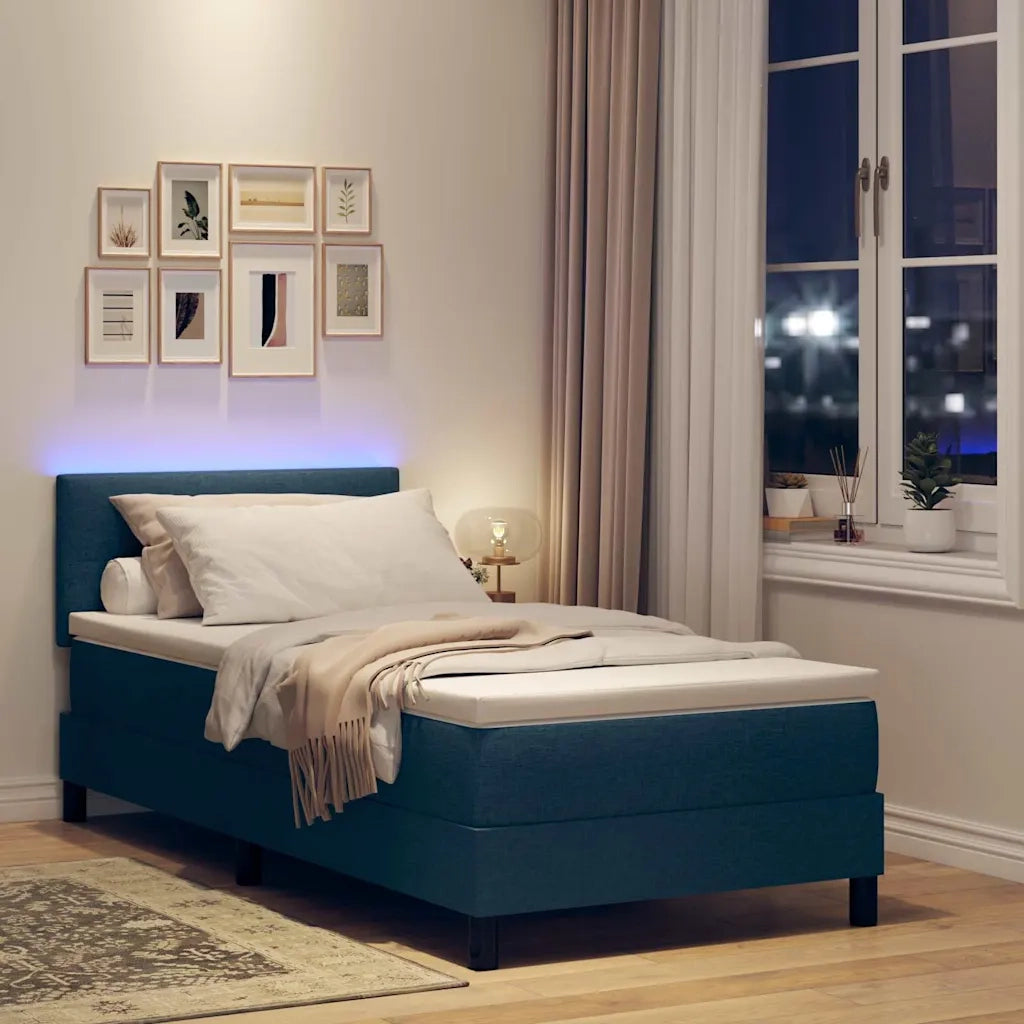 Letto a molle con materasso con led Blu 90 x 200 cm Tessuto