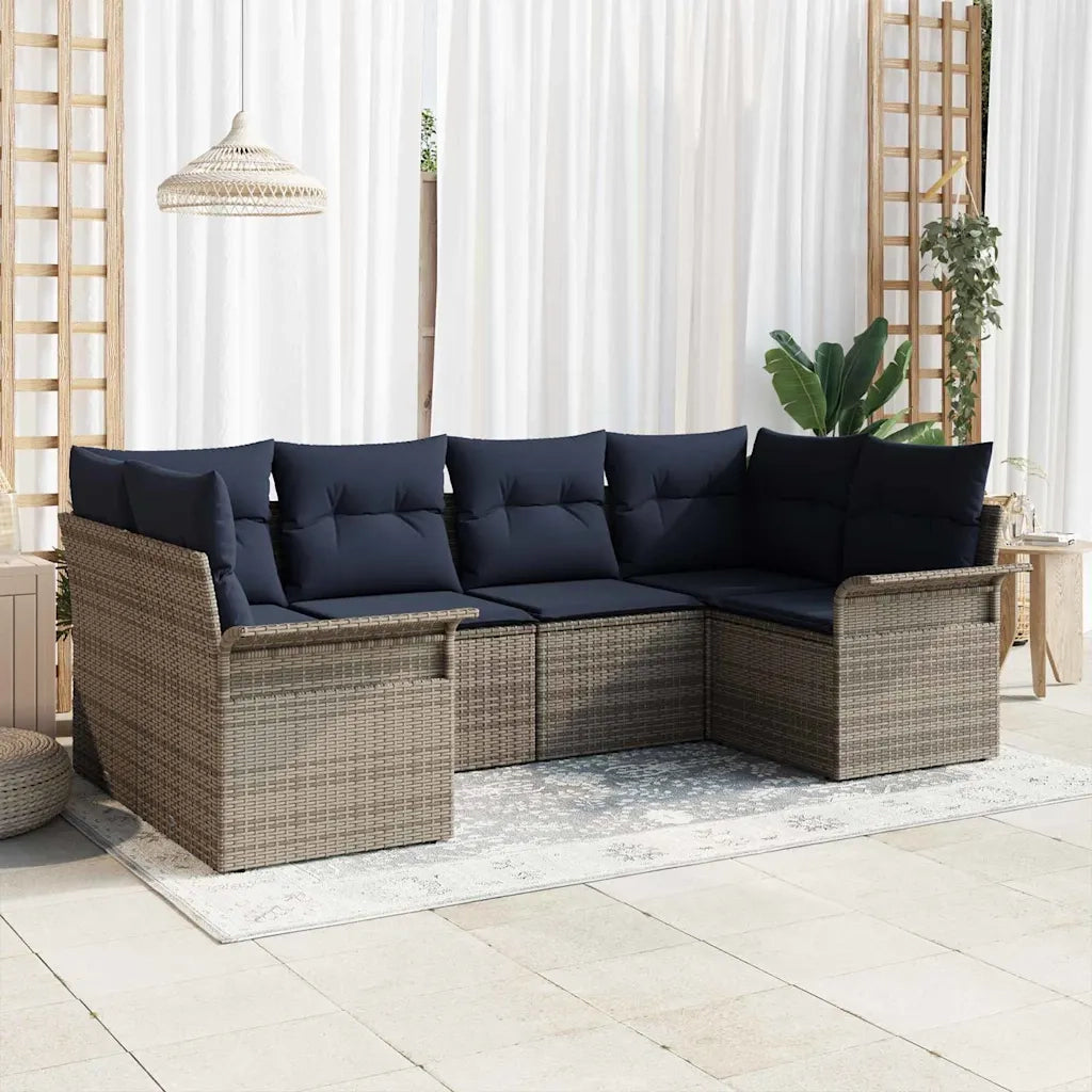 Set Divano da Giardino con cuscino 6 pcs Grigio polyrattan 3345505