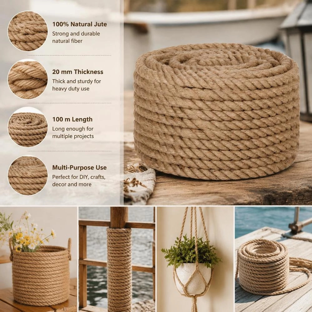 Rope 100percent Jute 20 Mm 100 M