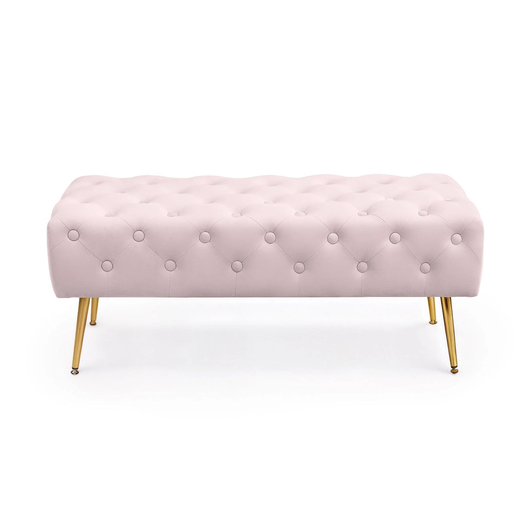 Panca imbottita in velluto trapuntato 100 cm MONACO Rosa Cipria