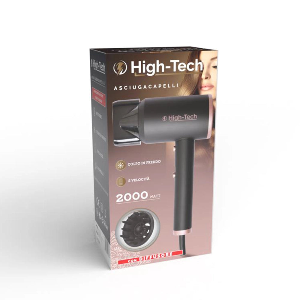 HIGH-TECH ASCIUGACAPELLI CON DIFFUSORE DA 2000 W A 2 VELOCITÀ