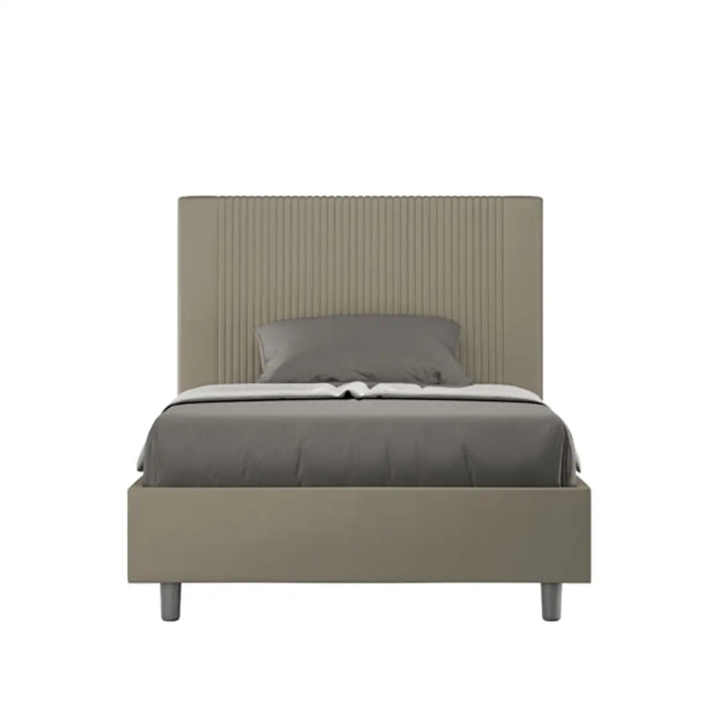Letto matrimoniale francese con rete imbottito 140x200 similpelle cappuccino Goya