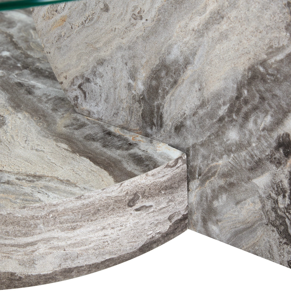 Tavolino da salotto a 2 livelli ?70 cm in MDF e vetro trasparente grigio