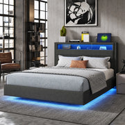 Letto imbottito 140x200 cm con LED, USB e testiera contenitore