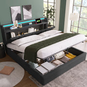 Letto Imbottito Contenitore con LED e USB ¨C Xylo ¨C Grigio 140x190 con Rete a Doghe