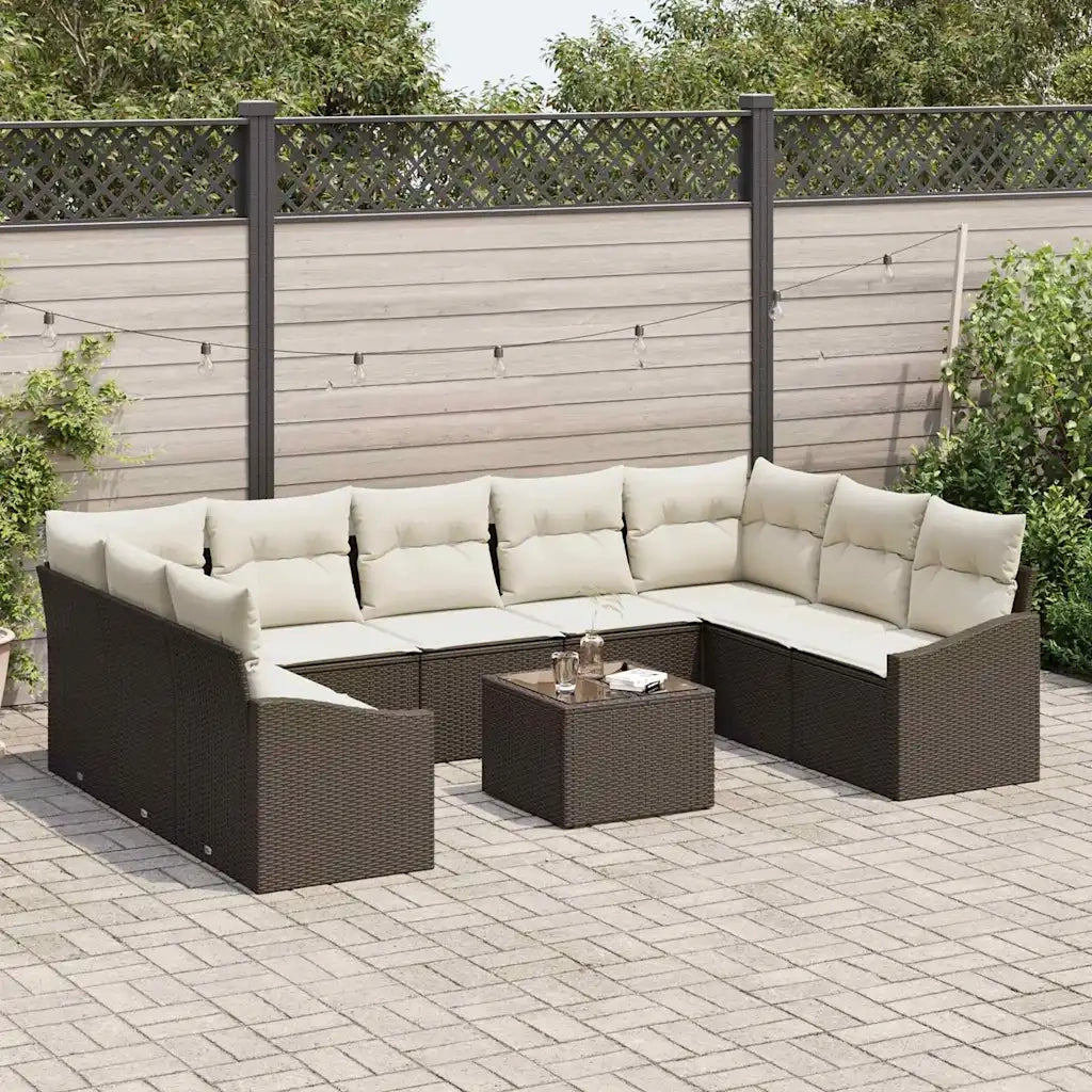 Set Divano da Giardino Marrone e Crema polyrattan