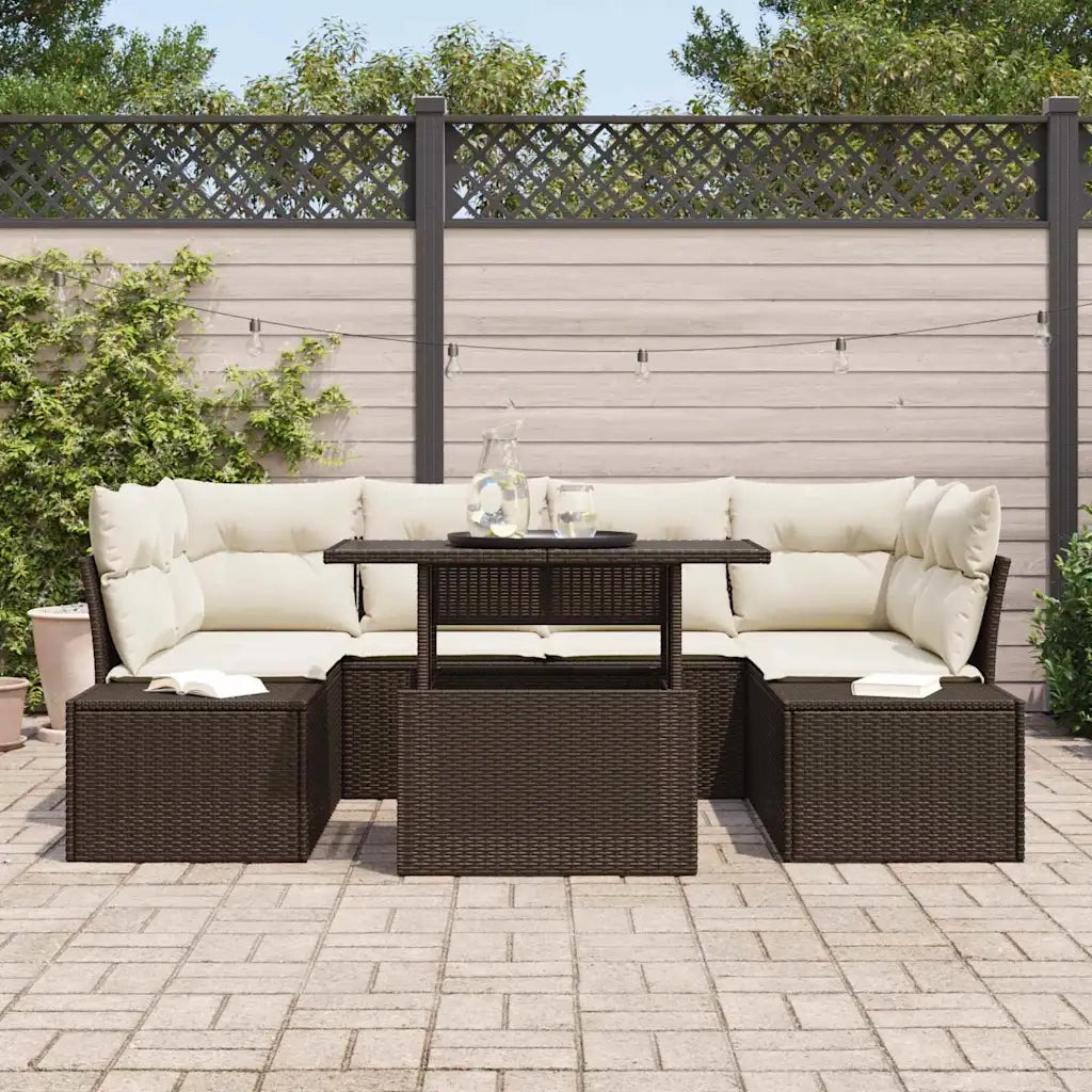 Set di divani con cuscino 7 pcs Marrone e Crema polyrattan 3349114