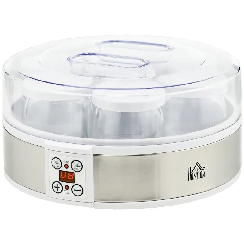Yogurtiera in acciaio inox, argento e bianco, 24x24x13 cm, con 7 vasetti inclusi