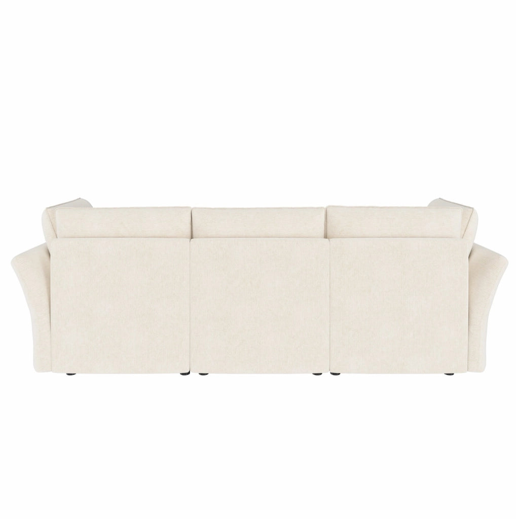 Divano angolare modulare 4 posti con pouf contenitore in ciniglia beige HOMVRA