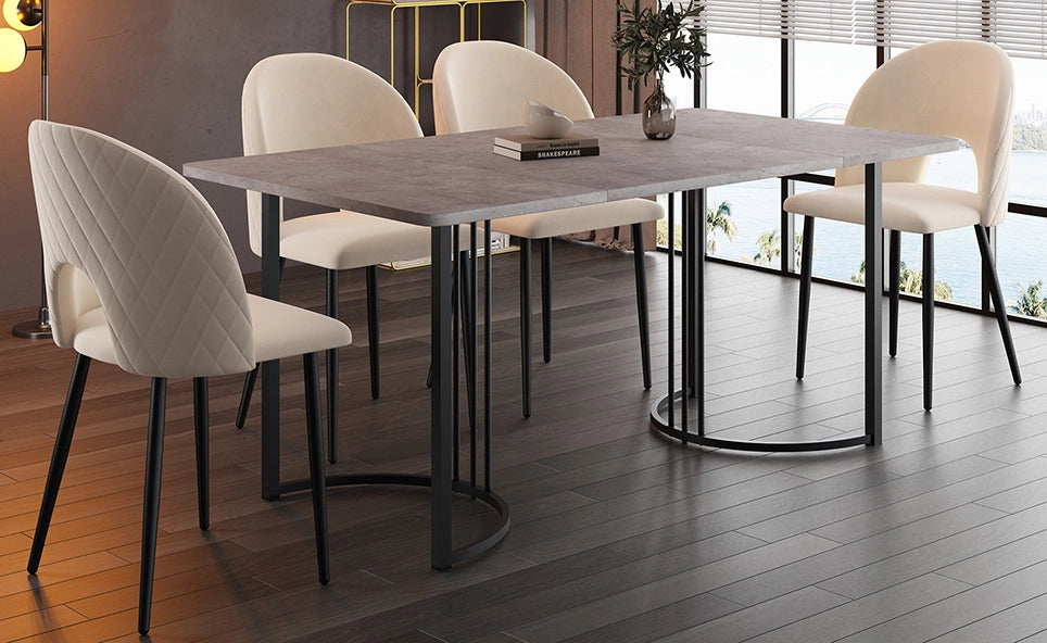 Set tavolo da pranzo 140x80 cm grigio MDF; 4 sedie beige in velluto