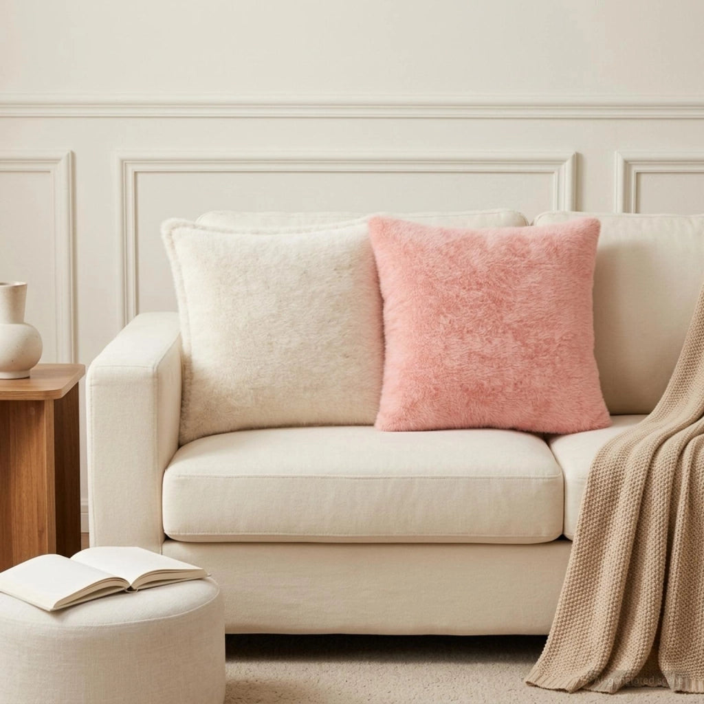 Federa 6 pz HOUTEN Rosa 30 x 30 cm Pelliccia di Coniglio Finta 916016
