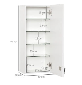 Armadio medico a muro chiudibile con ripiani regolabili, 30x20x70 cm, ideale per casa e ufficio