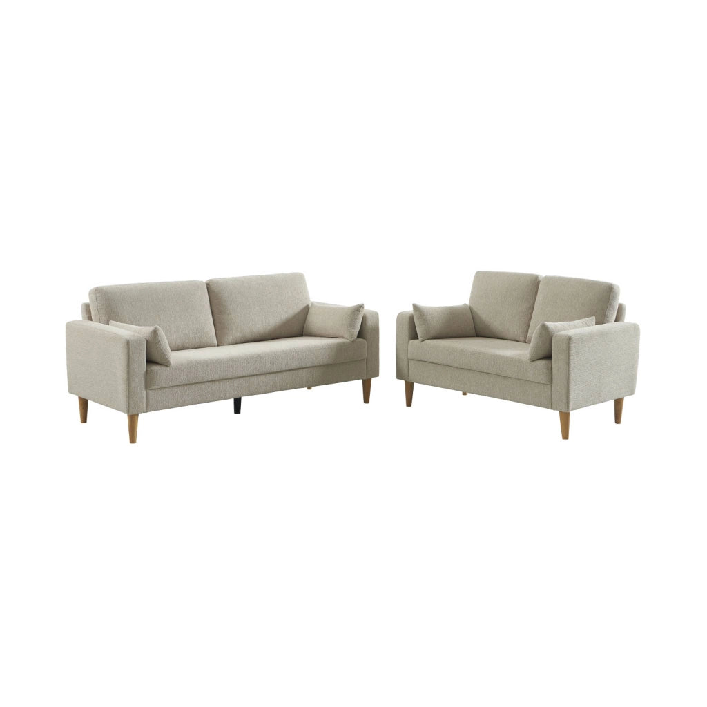 Divano in legno di hevea e ciniglia, 2 posti, beige