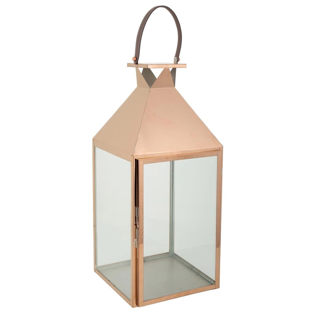 Lanterna in acciaio inox e vetro ramato 29x28x66h