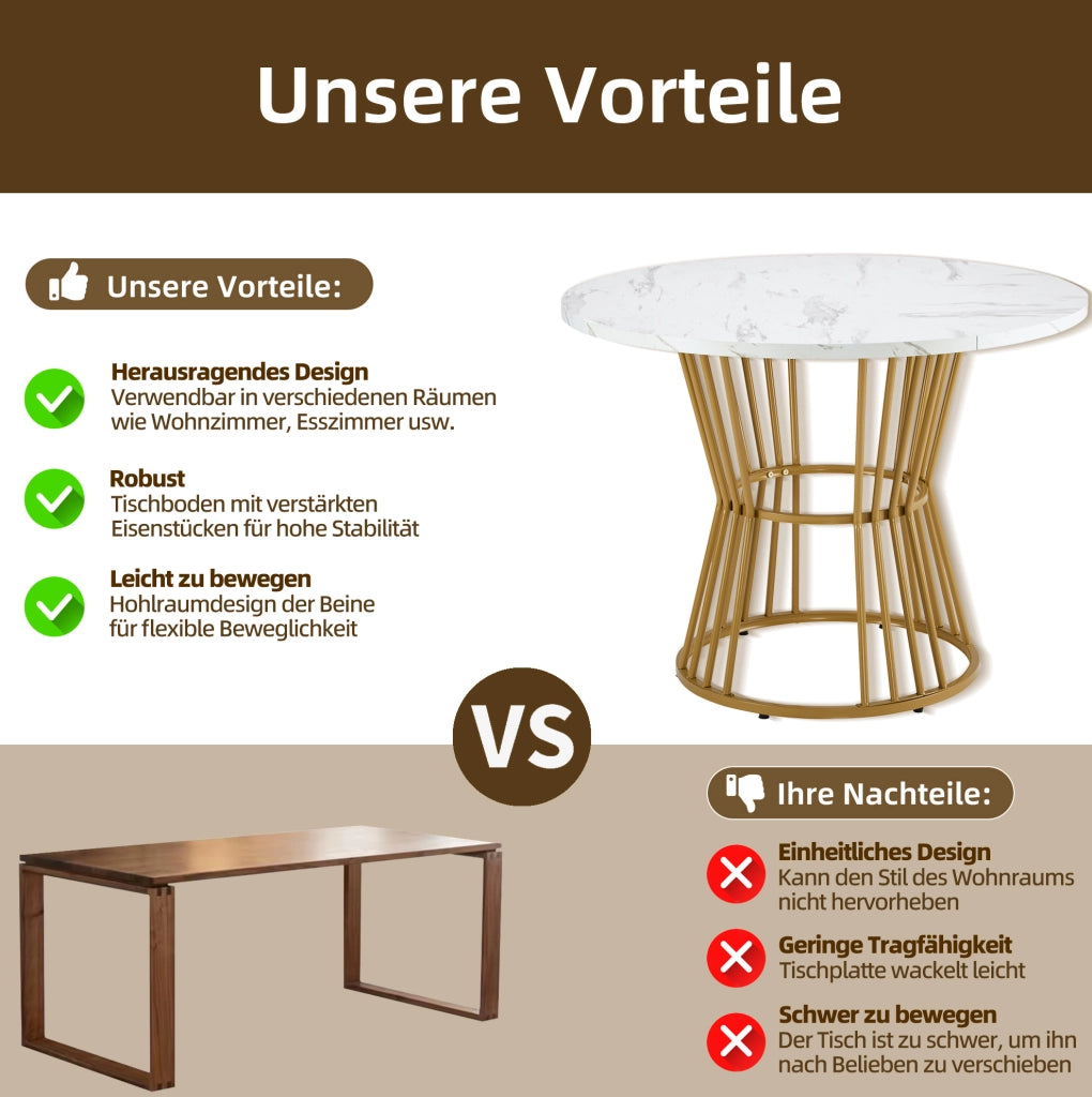 Set tavolo da pranzo rotondo con 4 sedie in velluto; ? 100 cm; piano MDF effetto marmo