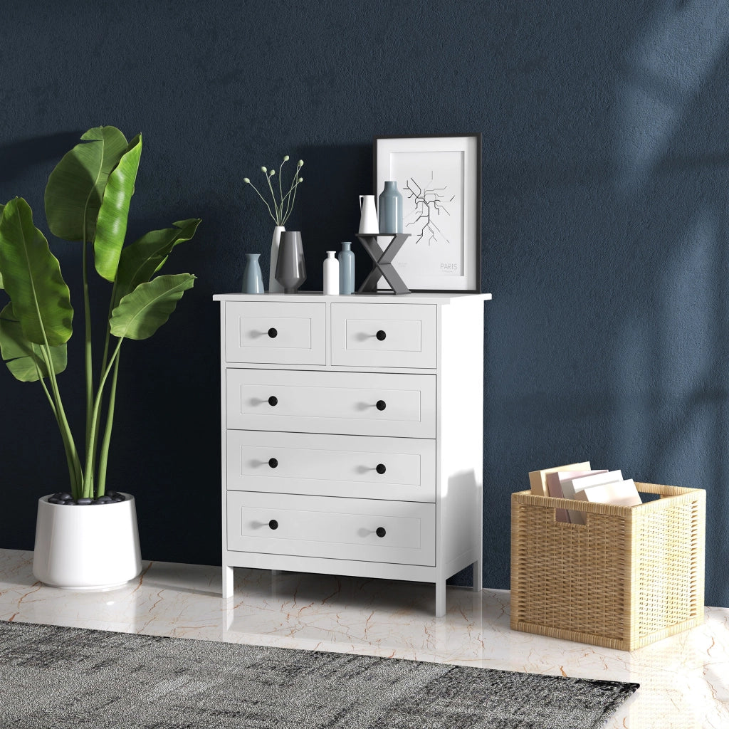 Cassettiera 5 Cassetti ¨C Xylo ¨C Legno Bianco Salvaspazio Antiribaltamento 74x40x91cm