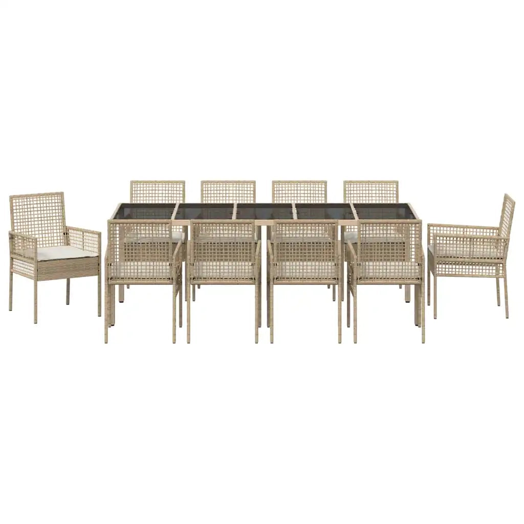 Set da Pranzo per Giardino 11 pcs Beige polyrattan 3334894