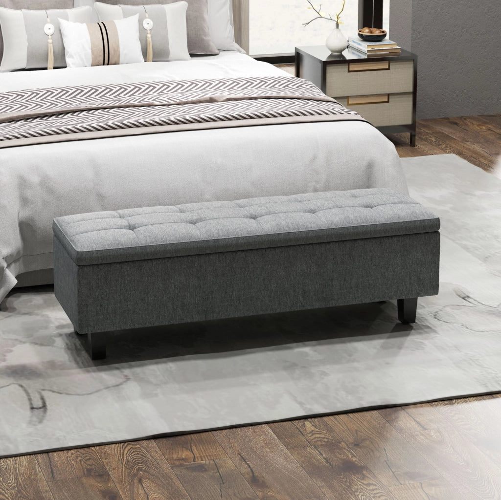 Panca imbottita con contenitore trapuntata 138 x 40 x 45 cm in lino grigio scuro