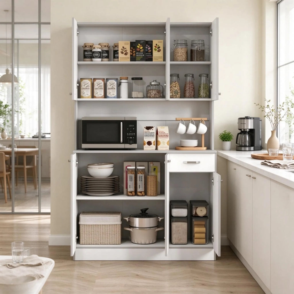 Credenza da cucina design moderno, 6 ante, 1 cassetto, ampio piano di lavoro