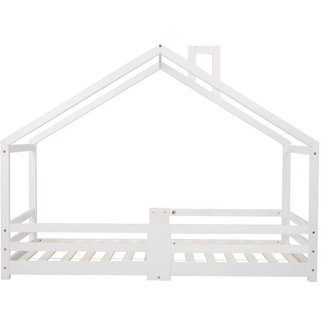 Letto a casetta per bambini 90 x 200 cm in legno massello bianco con protezione anticaduta