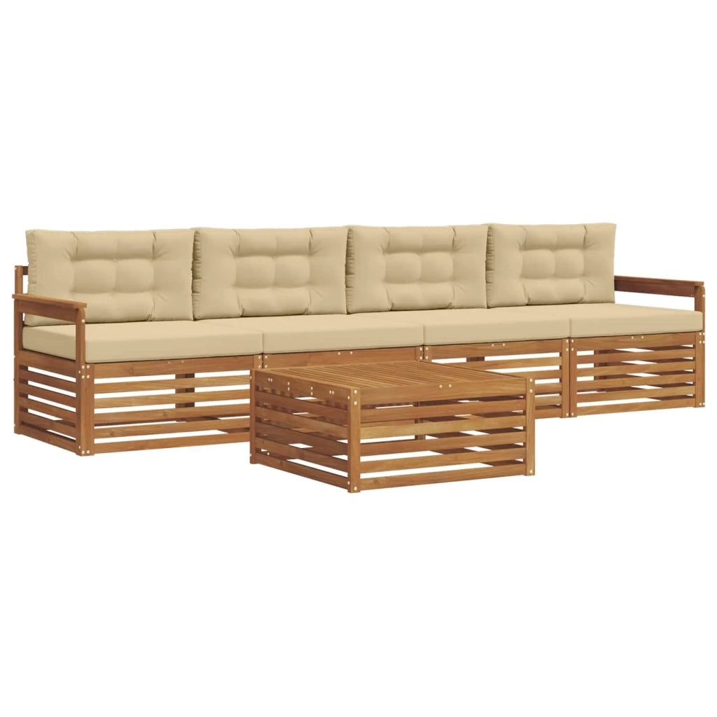 Set di divani da esterno con cuscino 5 pcs Naturale e Beige 3372968