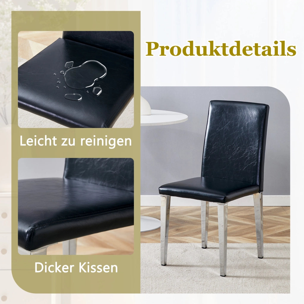 Set di 2 sedie da sala da pranzo con schienale ergonomico e gambe in metallo, in similpelle nero e argento