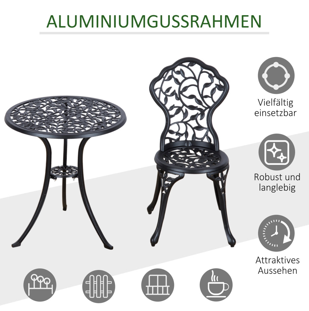 Set bistrot da esterno 3 pezzi in alluminio nero