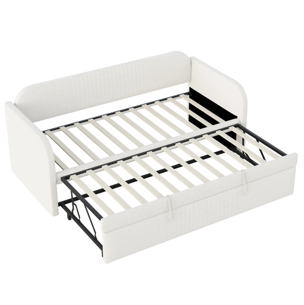 Divano letto imbottito estensibile con rete a doghe, beige