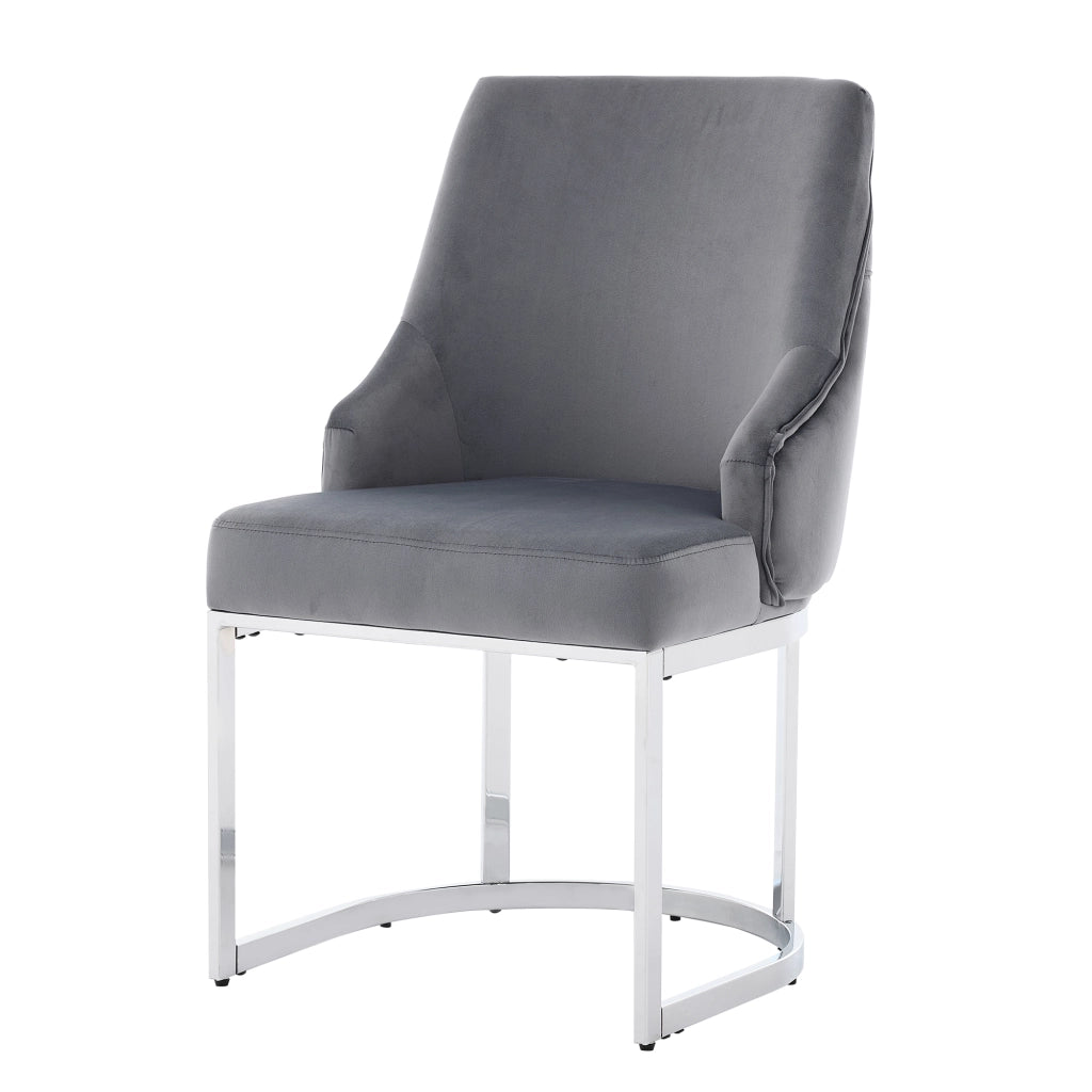 Sedie da sala da pranzo set di 2 con schienale trapuntato e gambe metalliche, in velluto grigio e argento