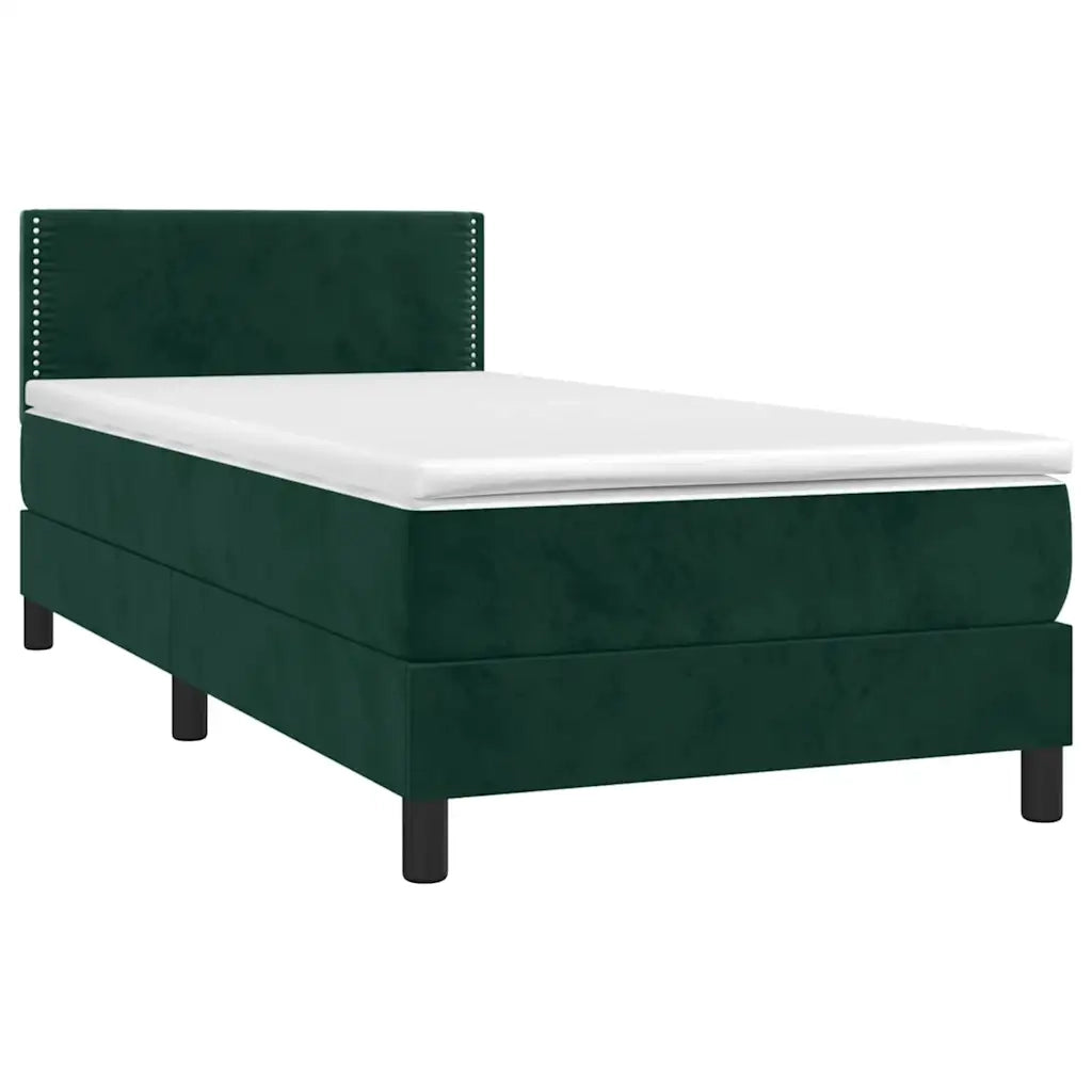 Letto a Molle con Materasso e LED Verde Scuro 100x200cm Velluto 3134330