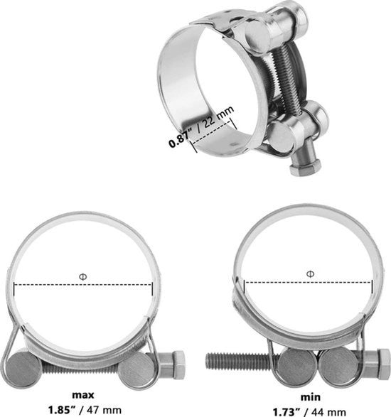 Boutklemme per sospensione in acciaio inossidabile 44-47 mm - Fissaggio scarico turbo per motocicletta - Fissaggi per cinghia di scarico sottile - 6 pezzi