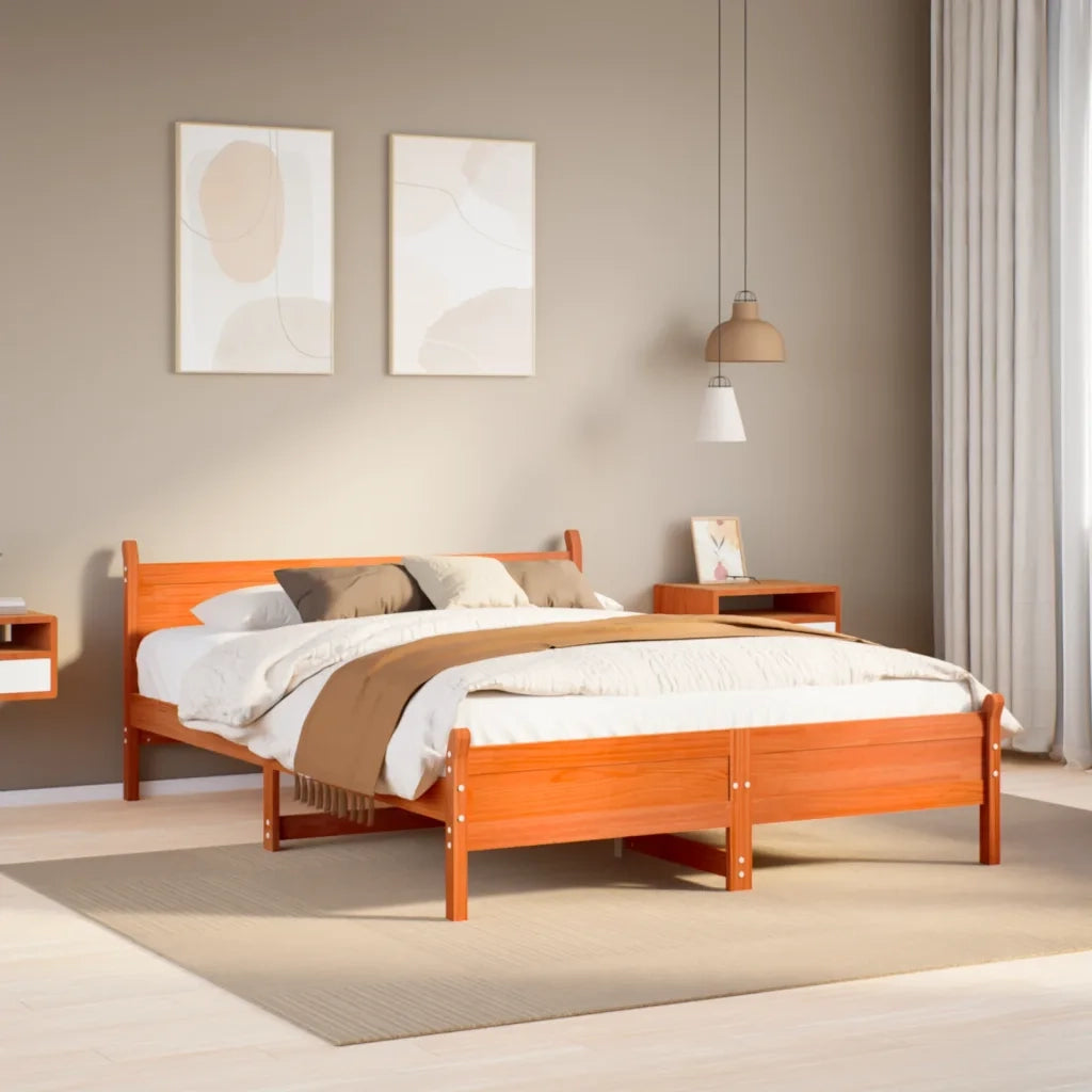 Letto senza Materasso-Struttura Letto Marrone Cera 135x190 cm in Legno di Pino 644478