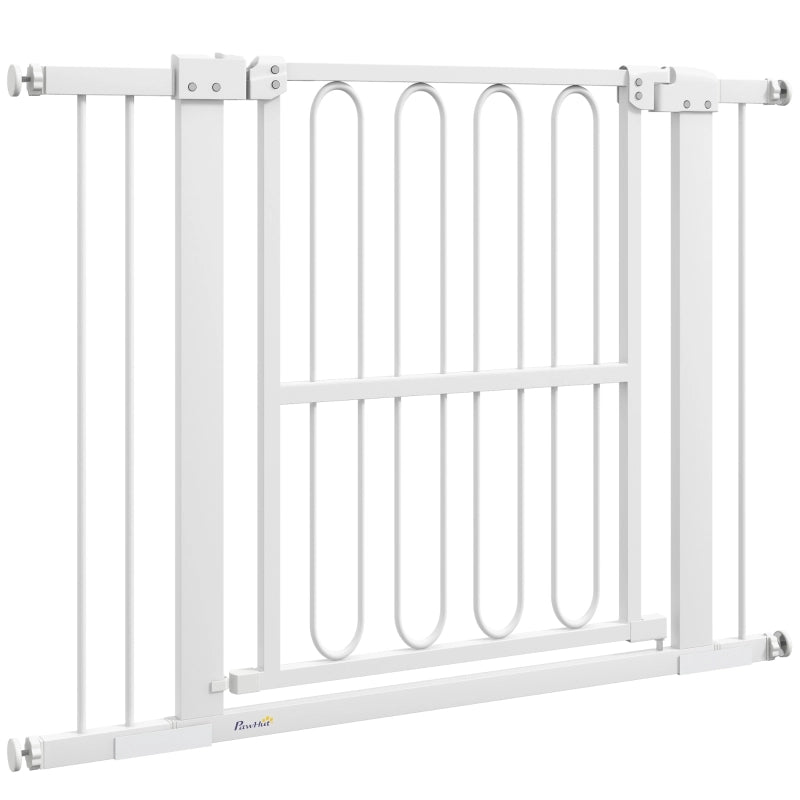 Cancelletto di sicurezza per cani regolabile 76-104 cm alto 76 cm in metallo e plastica bianco per porte e scale