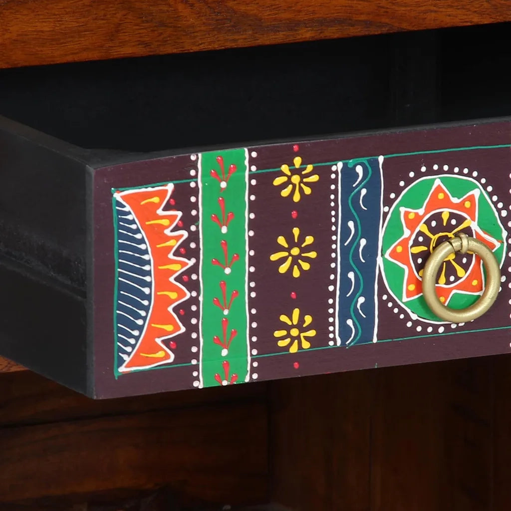 Tavolino | Tavolo laterale Floreale con cassetto Marrone 40 x 35 x 75 cm