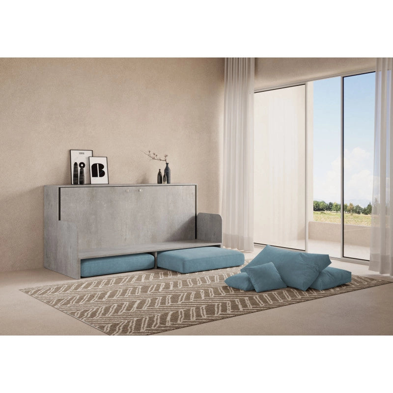 Letto singolo a scomparsa Kando con divano con materasso , azzurro - Cemento