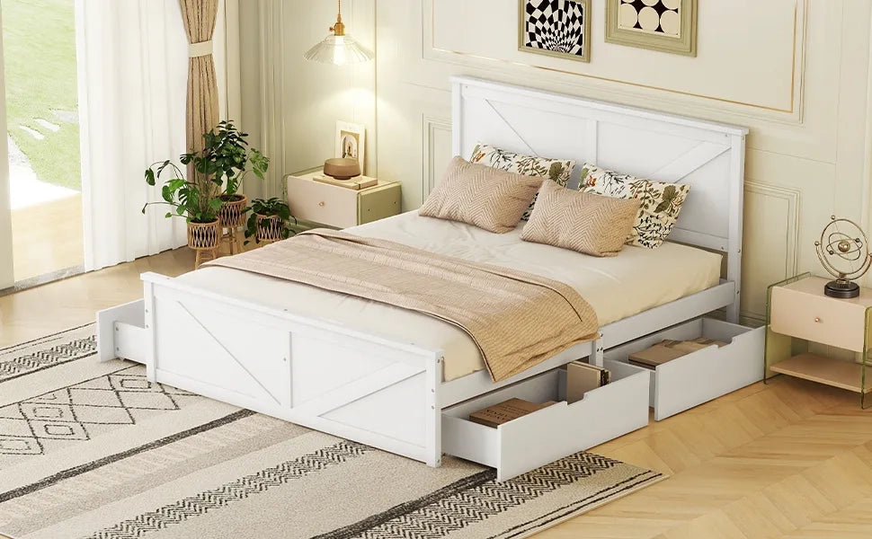 Letto a castello in legno bianco 160x200 con 4 cassetti