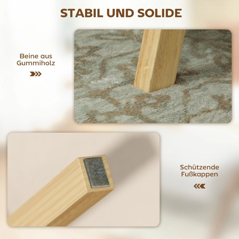 Repose-pied imbottito in Poliestere con gambe in legno, stile retrò, Bianco crema 70 × 46 × 40 cm