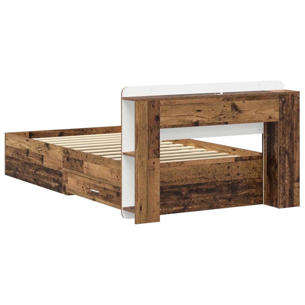 Letto singolo | Letto per adulti | Telaio del letto con storage Legno antico 90 x 190 cm