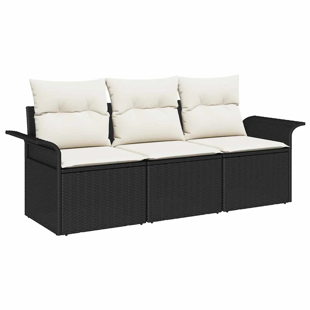 Set Divano da Giardino con cuscino 3 pcs Nero Poly Rattan