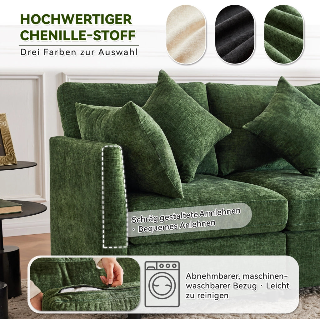 Divano modulare in tessuto Chenille con 2 pouf e 6 cuscini, trasformabile in forme a U e L, 278x161x81 cm, per soggiorno e appartamenti