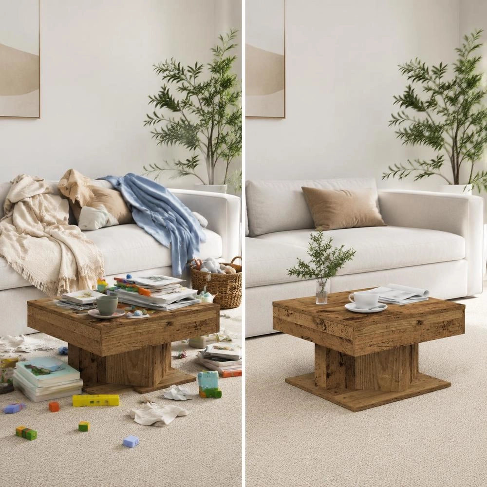 Rustic Wood Look Coffee Table, 55x55x30 Cm Engineered Wood, Sturdy Top With Storage Space, Living Room Sofa Side Table, Square End Table For Home Decor